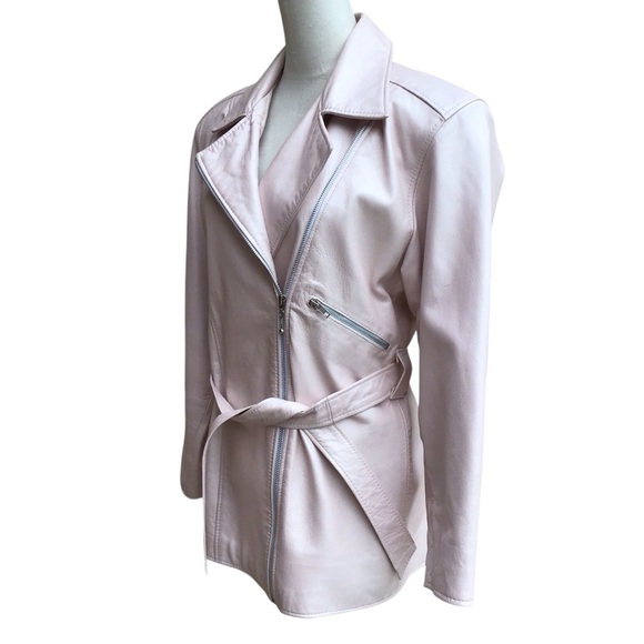 Vintage Twins Pink Belted Leather Jacket - Picture 2 of 9